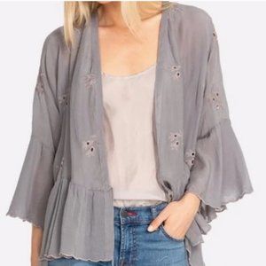 Johnny Was Gray Lance Ruffle Wrap Kimono